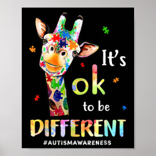 Autism Awareness Cute Giraffe Animal Its Ok To Be Poster