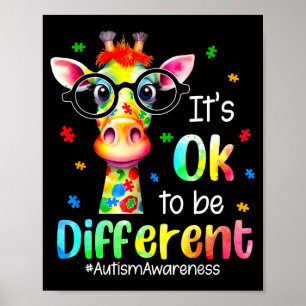 Autism Awareness Cute Giraffe Animal Its Ok To Be Poster