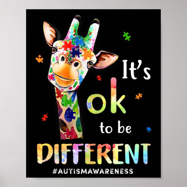 Autism Awareness Cute Giraffe Animal It's Ok To Be Poster (Front)