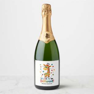 Autism Awareness Cute Giraffe Animal Its Ok To Be  Sparkling Wine Label