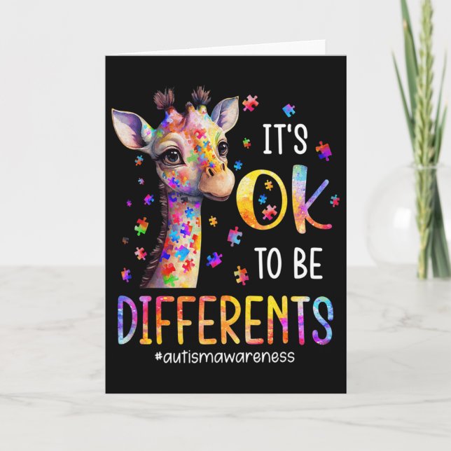 Autism Awareness Cute Giraffe It's Ok To Be Differ Card (Front)