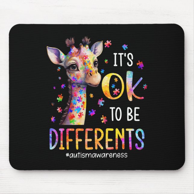Autism Awareness Cute Giraffe It's Ok To Be Differ Mouse Mat (Front)