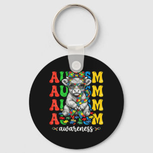 Autism Awareness Cute Highland Cow Puzzle Ribbon Key Ring