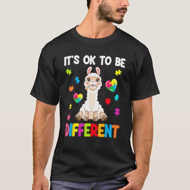 Autism Awareness Cute Llama  It s Ok To Be Differe T-Shirt (Front)