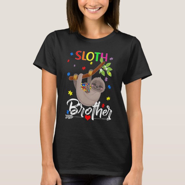 Autism Awareness Cute Sloth Puzzle Piece Brother T-Shirt (Front)