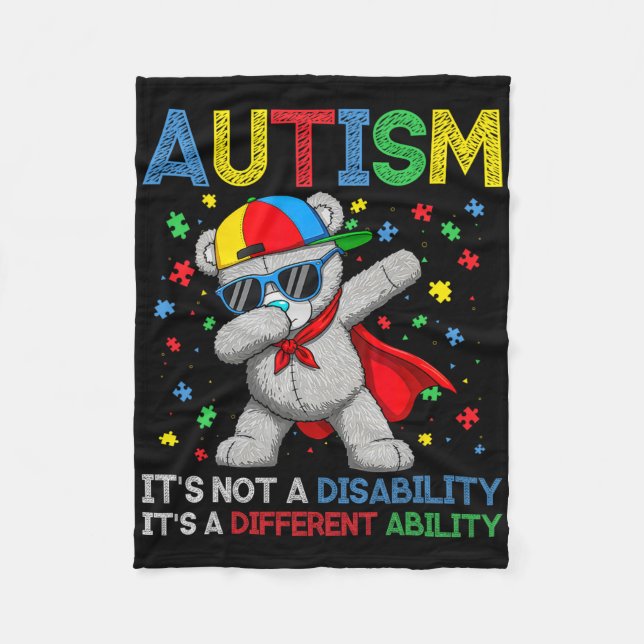 Autism Awareness Dabbing Bear Different Ability Ki Fleece Blanket (Front)