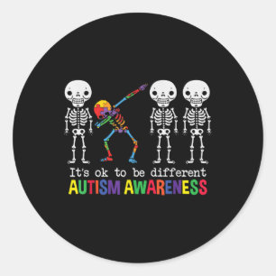 Autism Awareness Dabbing Skeleton Its Not A Disabi Classic Round Sticker
