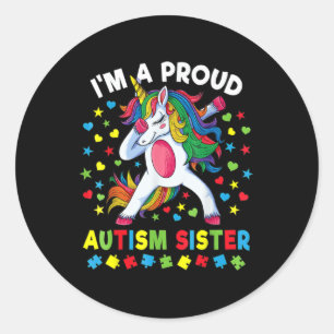 Autism Awareness Dabbing Unicorn Girl Proud Autism Classic Round Sticker