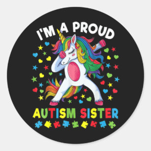 Autism Awareness Dabbing Unicorn Girl Proud Autism Classic Round Sticker