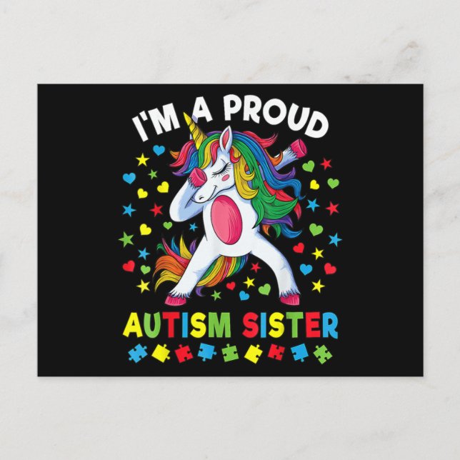 Autism Awareness Dabbing Unicorn Girl Proud Autism Postcard (Front)