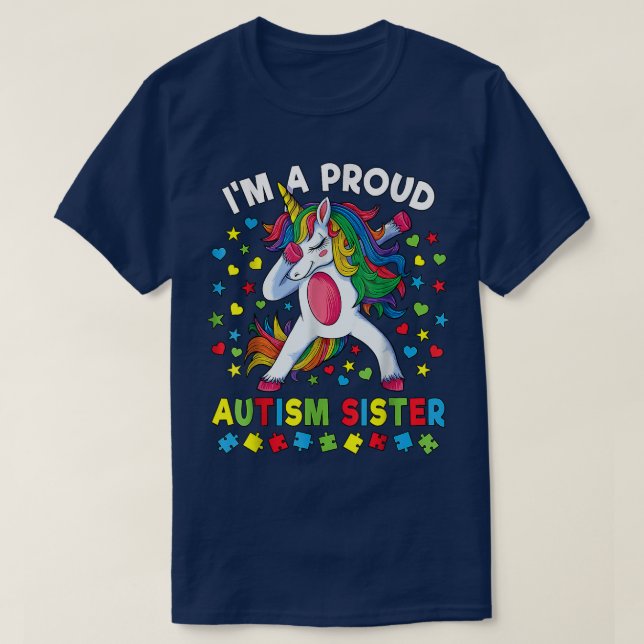 Autism Awareness Dabbing Unicorn Girl Proud Autism T-Shirt (Design Front)