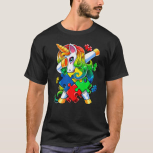Autism Awareness Dabbing Unicorn Puzzle Piece For  T-Shirt
