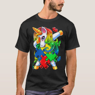 Autism Awareness Dabbing Unicorn Puzzle Piece For  T-Shirt
