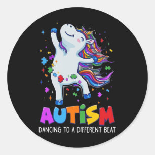 Autism Awareness Dabbing Unicorn Puzzle Piece Kids Classic Round Sticker
