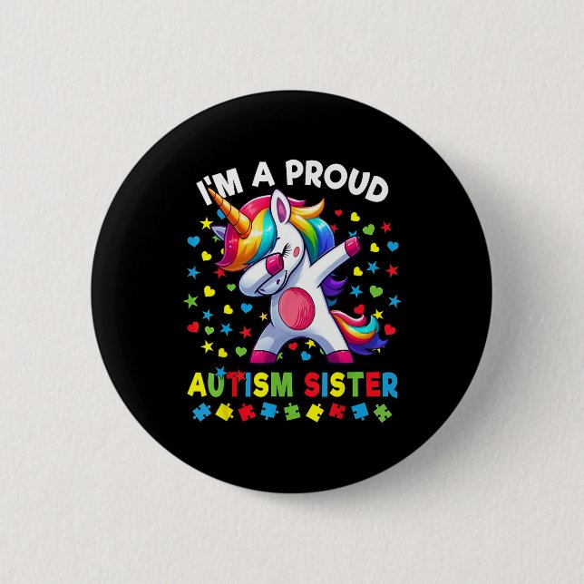 Autism Awareness Dabbing Unicorn Puzzle Pieces  6 Cm Round Badge (Front)