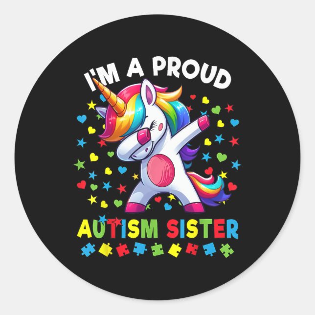 Autism Awareness Dabbing Unicorn Puzzle Pieces  Classic Round Sticker (Front)
