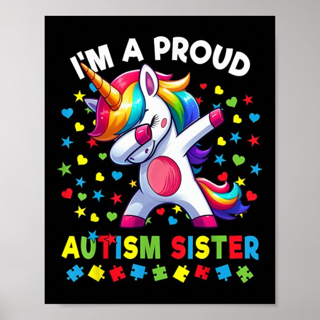 Autism Awareness Dabbing Unicorn Puzzle Pieces  Poster (Front)