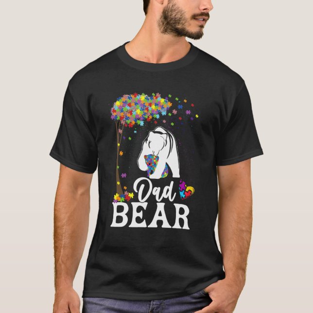 Autism Awareness Dad Bear Support Autistic T-Shirt (Front)