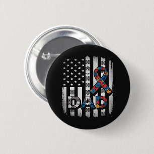 Autism Awareness Dad USA Flag Fathers Day 6 Cm Round Badge