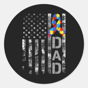 Autism Awareness Dad USA Flag Fathers day Classic Round Sticker