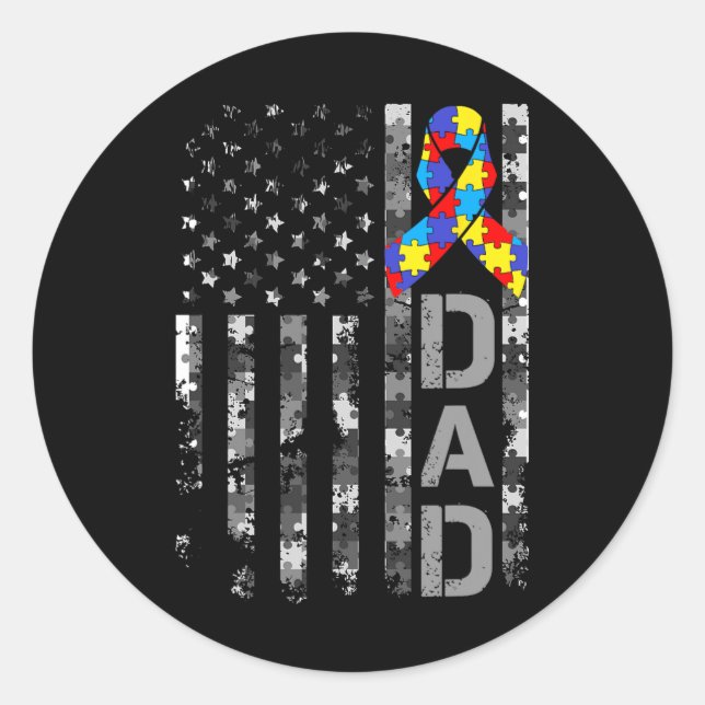Autism Awareness Dad Usa Flag Fathers Day  Classic Round Sticker (Front)