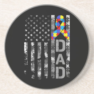Autism Awareness Dad USA Flag Fathers day Coaster
