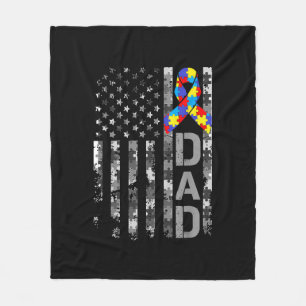 Autism Awareness Dad USA Flag Fathers day Fleece Blanket