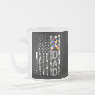 Autism Awareness Dad USA Flag Fathers day Frosted Glass Coffee Mug