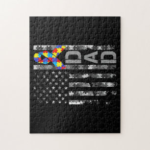 Autism Awareness Dad USA Flag Fathers day Jigsaw Puzzle