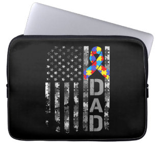 Autism Awareness Dad USA Flag Fathers day Laptop Sleeve