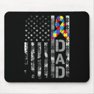 Autism Awareness Dad USA Flag Fathers day Mouse Mat