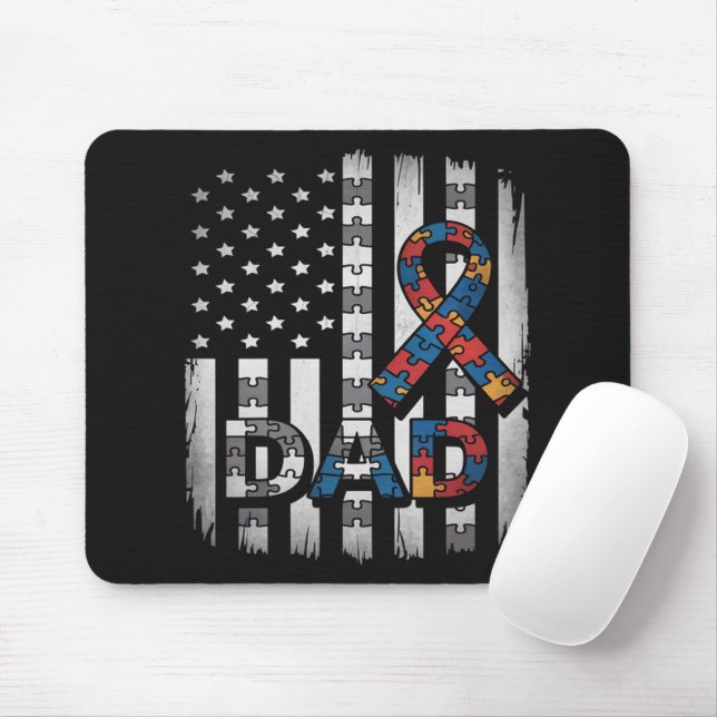 autism awareness dad usa flag fathers day mouse mat (With Mouse)