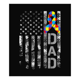 Autism Awareness Dad USA Flag Fathers day Photo Print