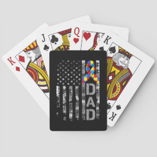 Autism Awareness Dad USA Flag Fathers day Playing Cards