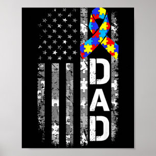 Autism awareness dad usa flag fathers day poster