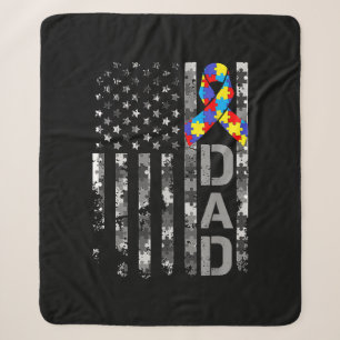 Autism Awareness Dad USA Flag Fathers day Sherpa Blanket