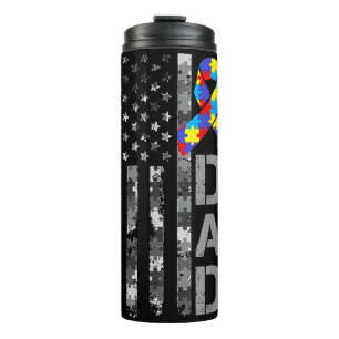 Autism Awareness Dad USA Flag Fathers day Thermal Tumbler