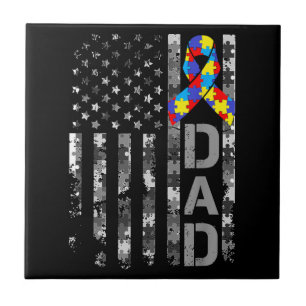Autism Awareness Dad USA Flag Fathers day Tile