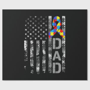 Autism Awareness Dad USA Flag Fathers day Wrapping Paper