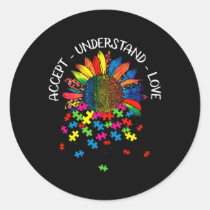 Autism Awareness Daisy Flower Accept Understand Lo Classic Round Sticker