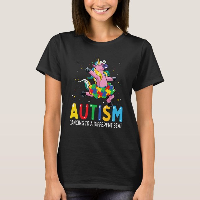 Autism Awareness Dancing Unicorn Puzzle Piece Kids T-Shirt (Front)