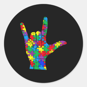 Autism Awareness Day Autistic Child Asl Love Sign Classic Round Sticker