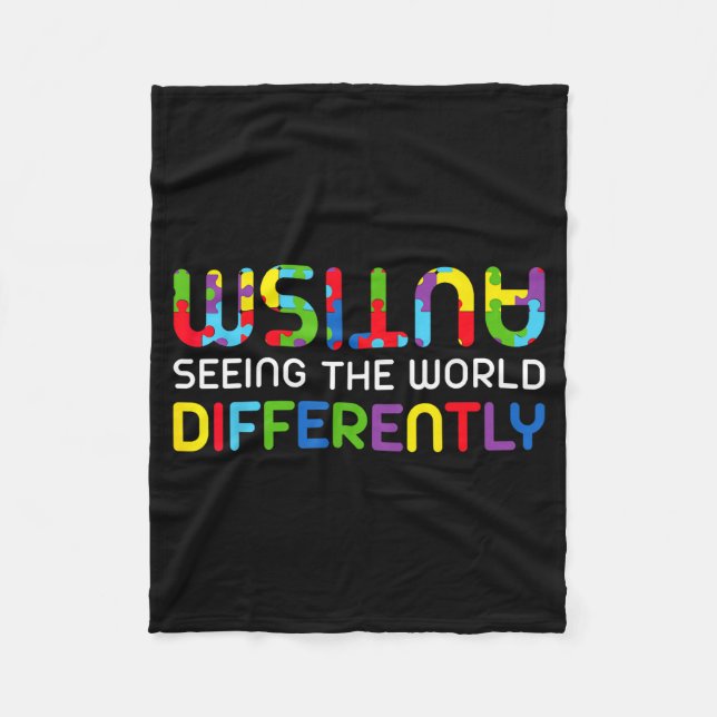 Autism Awareness Day Autistic World Differently Up Fleece Blanket (Front)