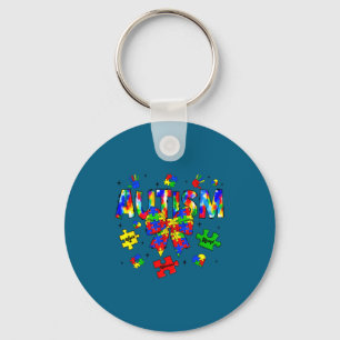 Autism awareness day coquette bow puzzle pieces key ring