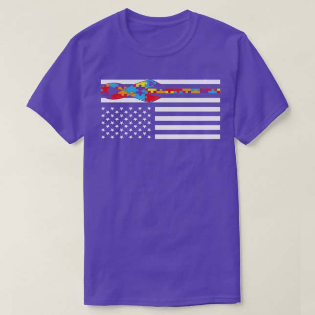 Autism Awareness Day Gift Flag Puzzle Piece Colour T-Shirt (Design Front)