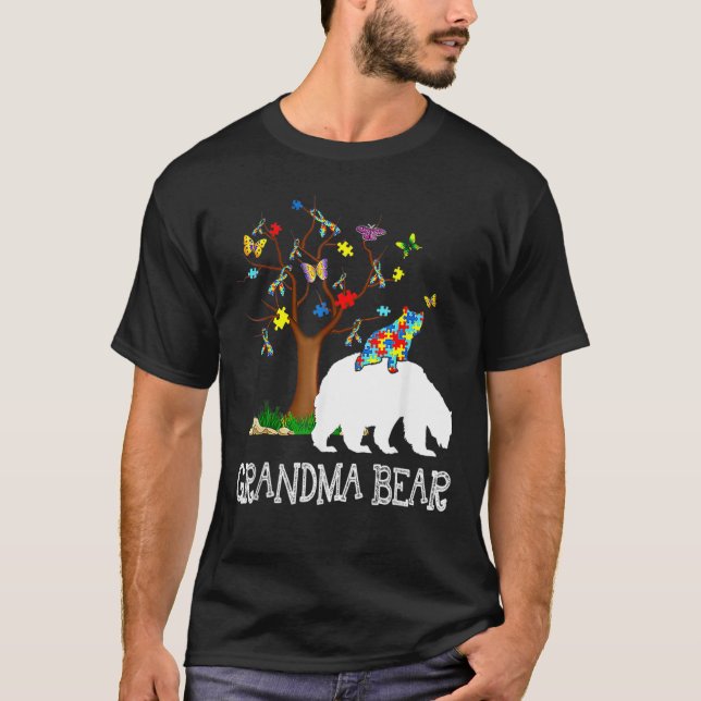 Autism Awareness Day Grandma Bear Support Autistic T-Shirt (Front)