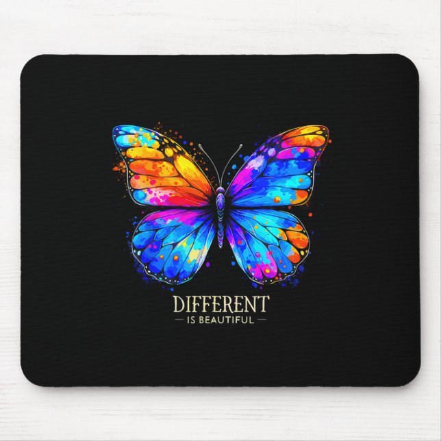Autism Awareness Different Is Beautiful Butterfly  Mouse Mat (Front)
