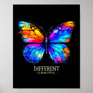 Autism Awareness Different Is Beautiful Butterfly  Poster
