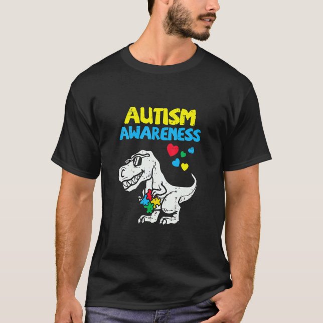 Autism Awareness Dino Autistic Toddler Boys Cute D T-Shirt (Front)