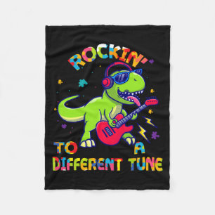 Autism Awareness Dino Rex Rockin To Different Tune Fleece Blanket